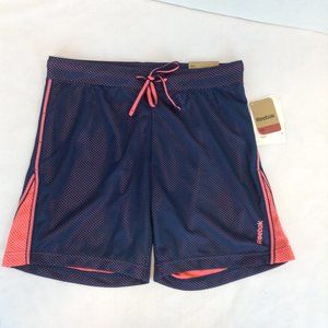Reebok Playdry 7" Mesh Running Shorts Womens Size Small Navy Blue/Pink NWT